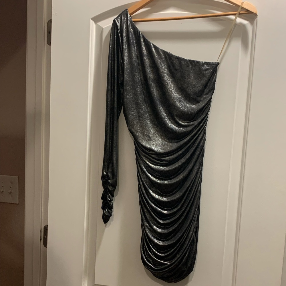 Metallic One Shoulder Party Dress